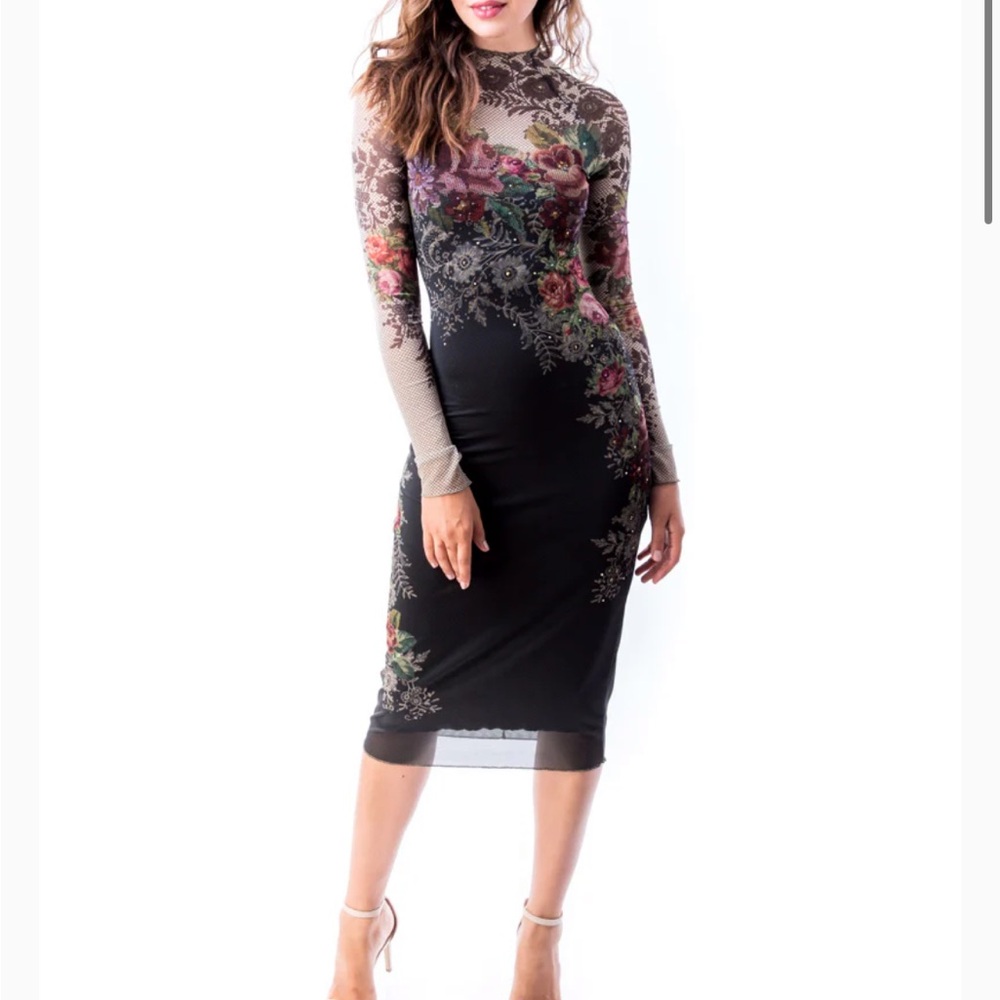 Michal Negrin Lynn Dress with Swarovski Crystals size L Long Sleeve